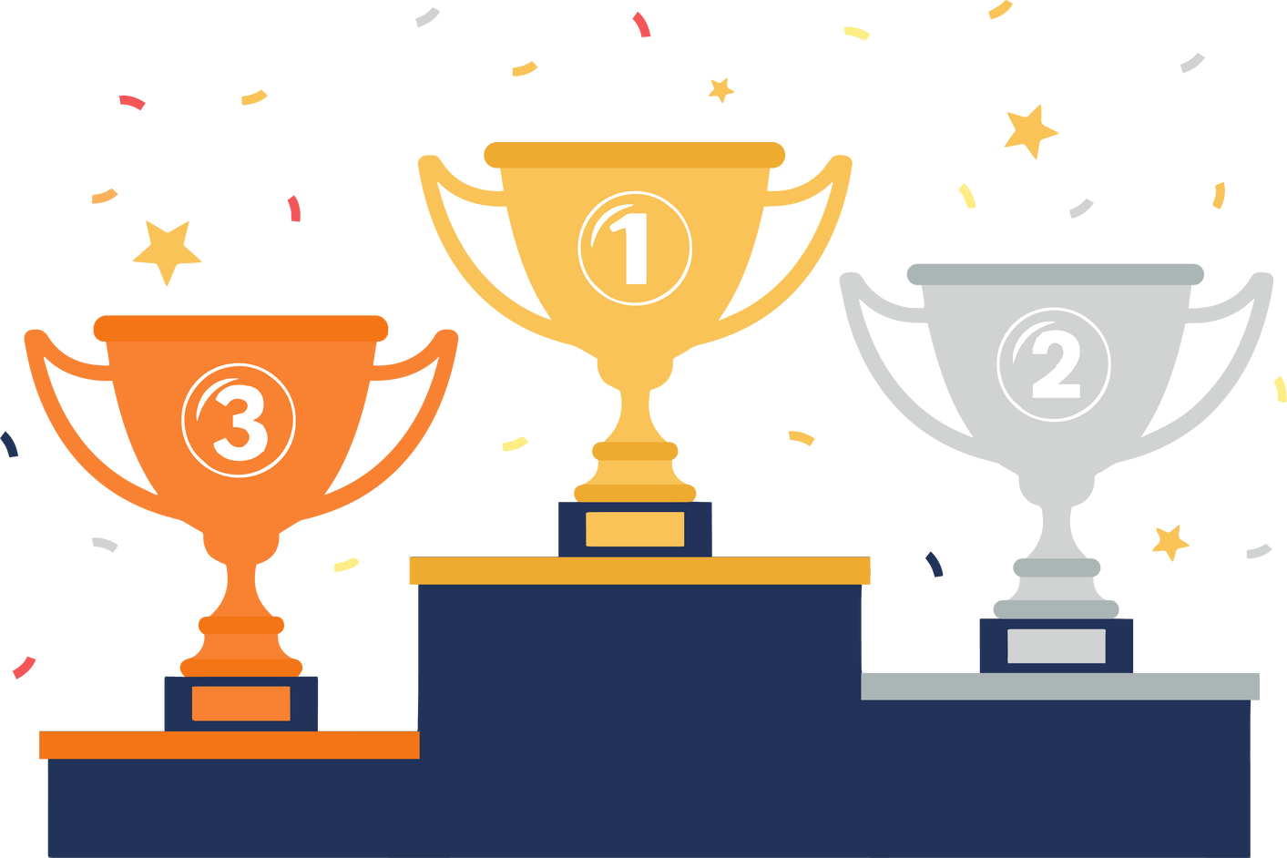 Winner Podium With Trophies